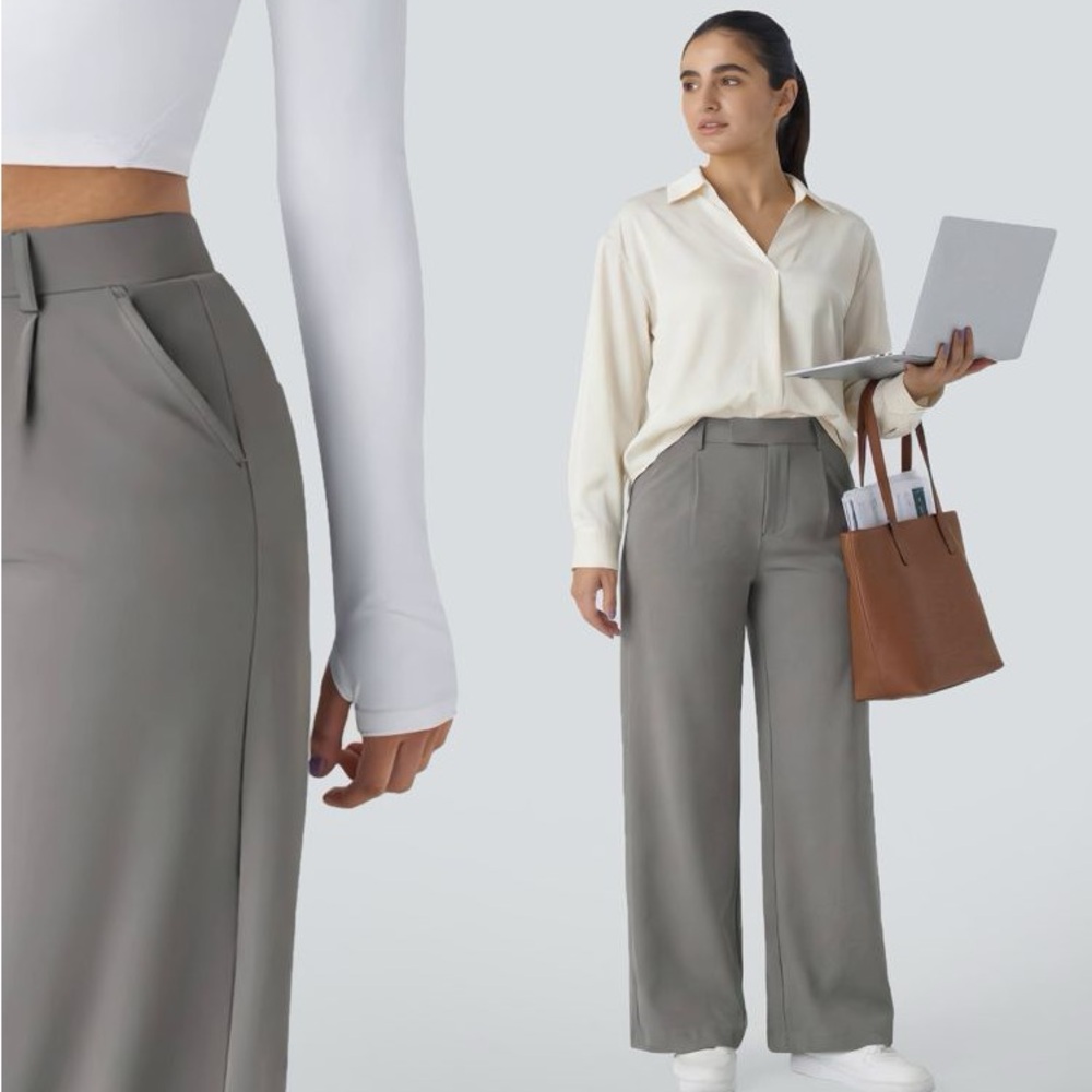 HALARA Wide-Leg High-Waist Pants in Gray - Picture 2 of 6